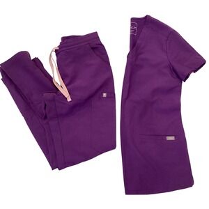 FIGS Ultra Violet Scrubs Set Casma V-Neck Top Sz XXS /Yola Skinny Pants Sz XXS/P